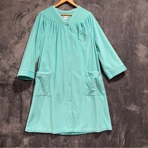 Partners by Mervyns Aqua Button-Up House Dress Nightgown Women Large Fleece